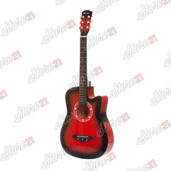 Chitara Acustica rosu negru – 6 Corzi Metalice 4/4,Recomandata Peste 11 Ani, Inclusiv Adulti