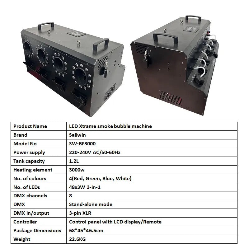 masina de facuta fum si balone  (bule de fum) 3000w 48x3w rgb leduri si telecomanda party DJ!