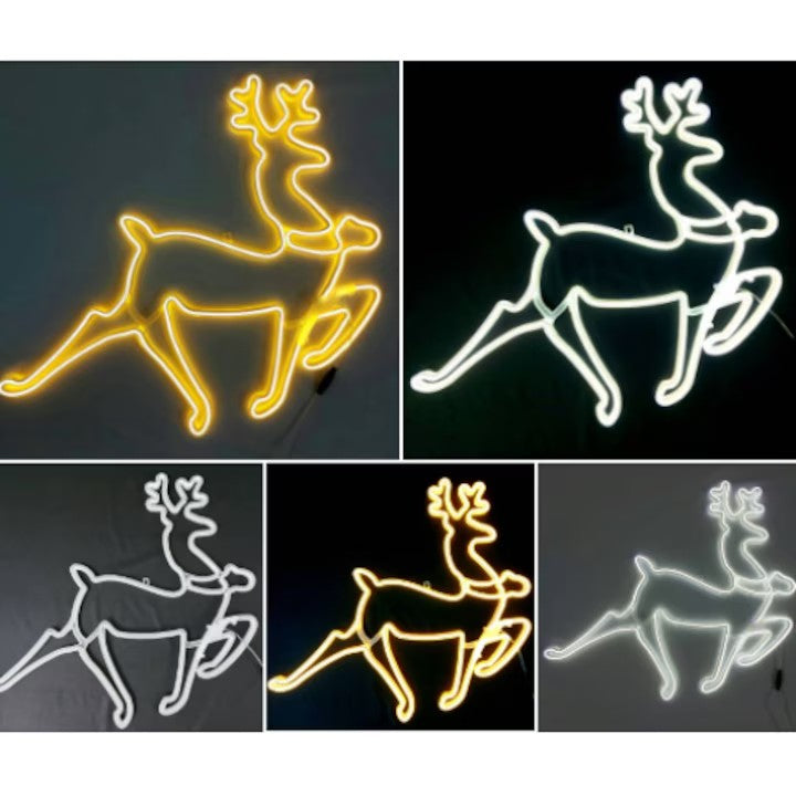 Decoratiune luminoasa Ren de Craciun AT PERFORMANCE®, 2 fete, cu Furtun LED, 57x50x4 cm, Alb cald.