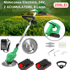 Motocoasa Electrica, 24V, 2 ACUMULATORI, 13000mAh, 8 Lame
