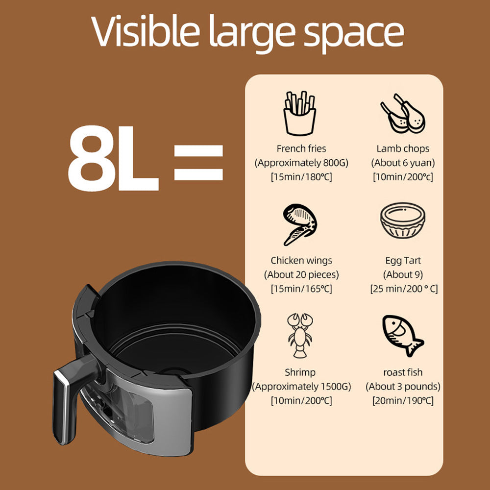 Friteuză cu Aer Cald AT PERFORMANCE® 8L, 10 Programe Smart, 2800W, Panou Tactil, Circulație 3D Aer Fierbinte, Teflon Non-Stick + 100 Bucăți Hârtie de Copt CADOU