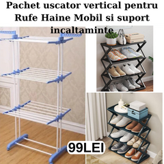 Pachet uscator vertical pentru Rufe Haine Mobil si suport incaltaminte