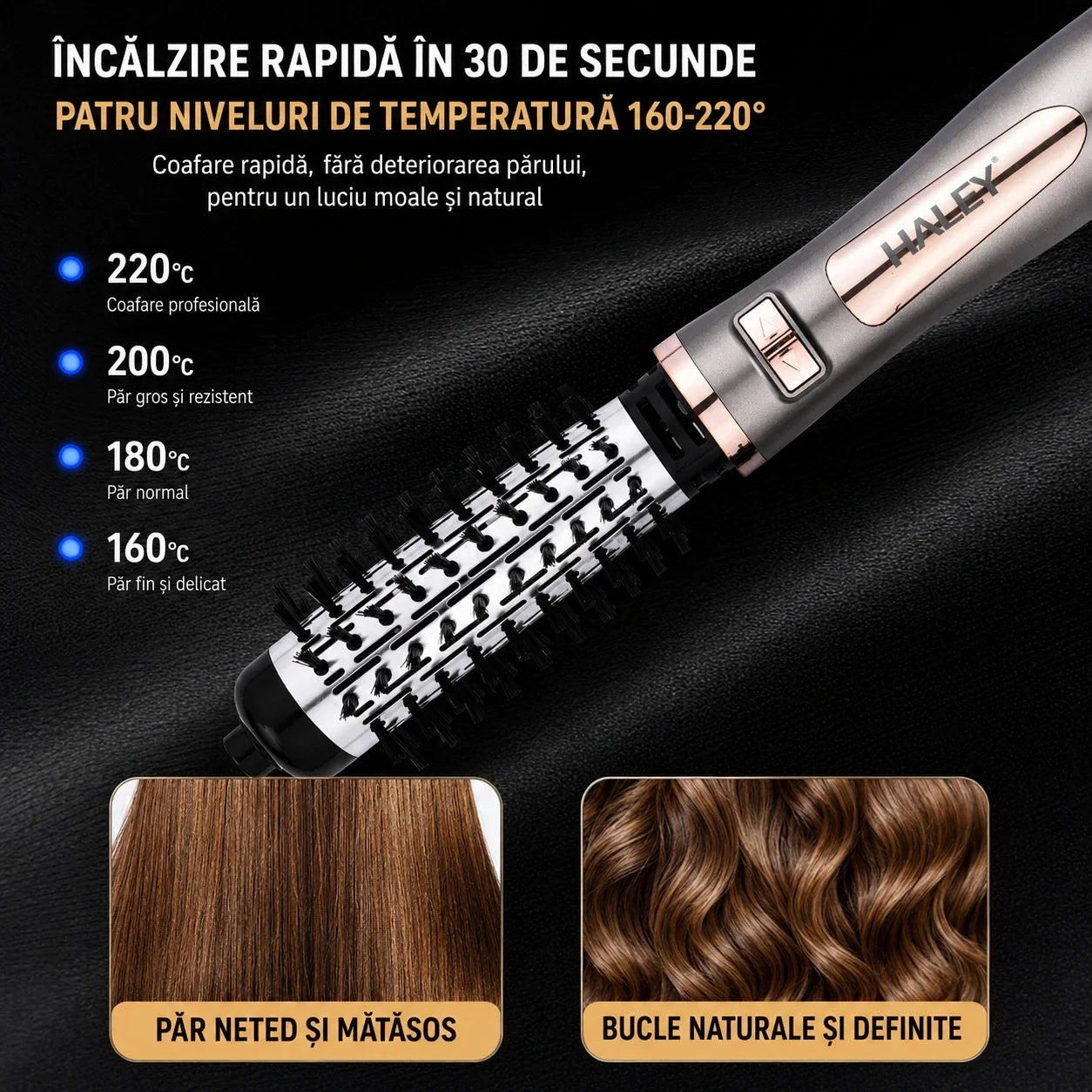 Perie Rotativă Pentru Păr Haley HY-4035, 1500W, 3 Viteze, Rotire În Ambele Direcții, Pentru Ondulare Și Îndreptare