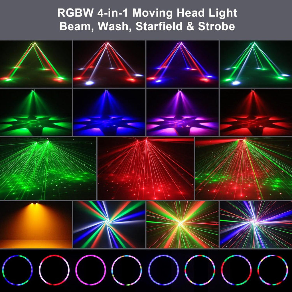Proiector de Lumini Party 4-în-1 RGBW cu Laser și Stroboscop, 65W