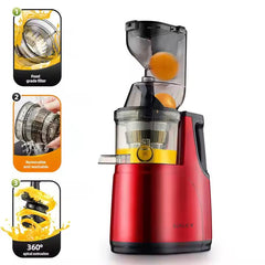 Storcător Electric Fructe și Legume HALEY 150W – Silențios, Eficiență Ridicată, 500ml, Funcții Avansate, Design Roșu/Negru