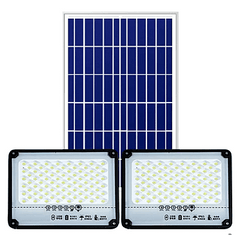 Set 2 x Proiector Solar 100 W + Panou Fotovoltaic , Lampa Solara Dubla, Autonomie 14 ore