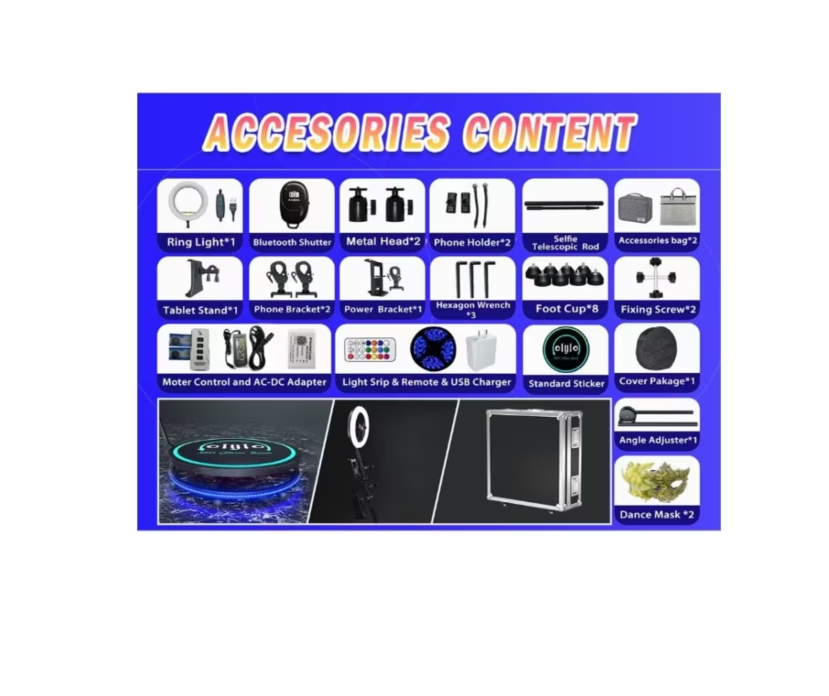 Platforma Foto-Video rotunda AT PERFORMANCE®, Selfie 360, brat rotativ, Led RGB, pentru Evenimente, diametru 80cm