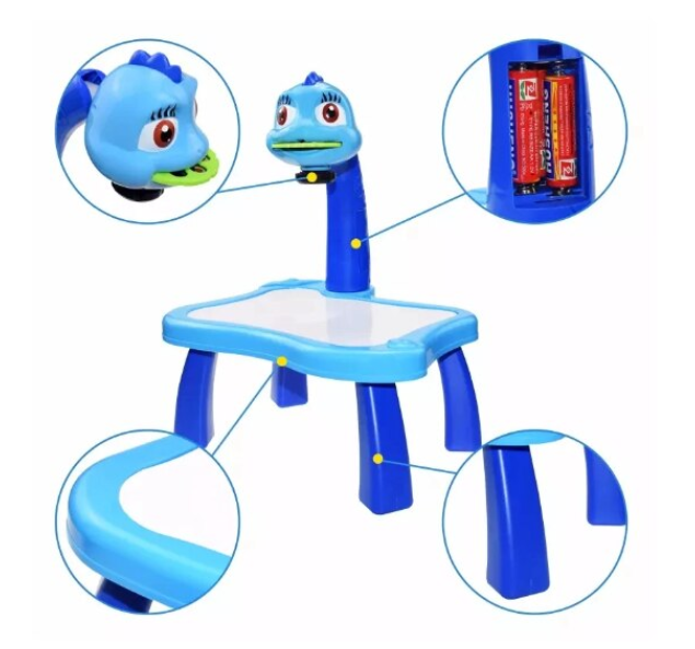 Masa de Desenat Educationala At Performance, Pentru Copii, cu Proiector si Muzica, Set 12 Culori, 24 imagini, Albastra