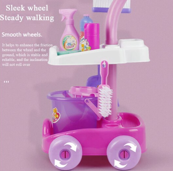 Set de Joaca Interactiv si Educativ, At Pereformance, pentru Copii Banc de Curatenie cu Aspirator Functional, Mop, Faras, Perie, Matura, si Accesorii de Curatat, Roz