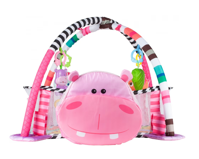 Centru de activitati 3 in 1 si saltea de joaca "Happy Hippo" pentru copii si bebelusi cu 4 jucarii si 30 de bile multicolore