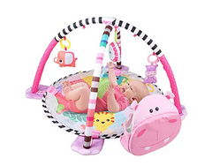 Centru de activitati 3 in 1 si saltea de joaca "Happy Hippo" pentru copii si bebelusi cu 4 jucarii si 30 de bile multicolore
