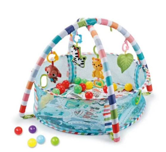 Centru de activitati multifunctional interactiv cu muzica pentru copii si bebelusi, At Performance, 3 in 1 saltea de joaca, 18 bile multicolore