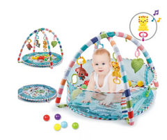 Centru de activitati multifunctional interactiv cu muzica pentru copii si bebelusi, At Performance, 3 in 1 saltea de joaca, 18 bile multicolore