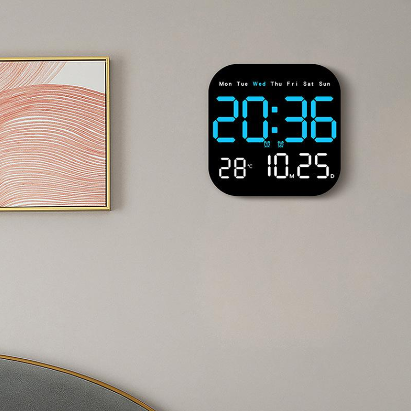 Ceas de perete digital cu telecomandă, AT PERFORMANCE®, data cronometrare, numărătoare inversă, conectare, utilizare ceas de masă, 2 alarme, ceas deşteptător cu LED DST cu reglare automată, albastru