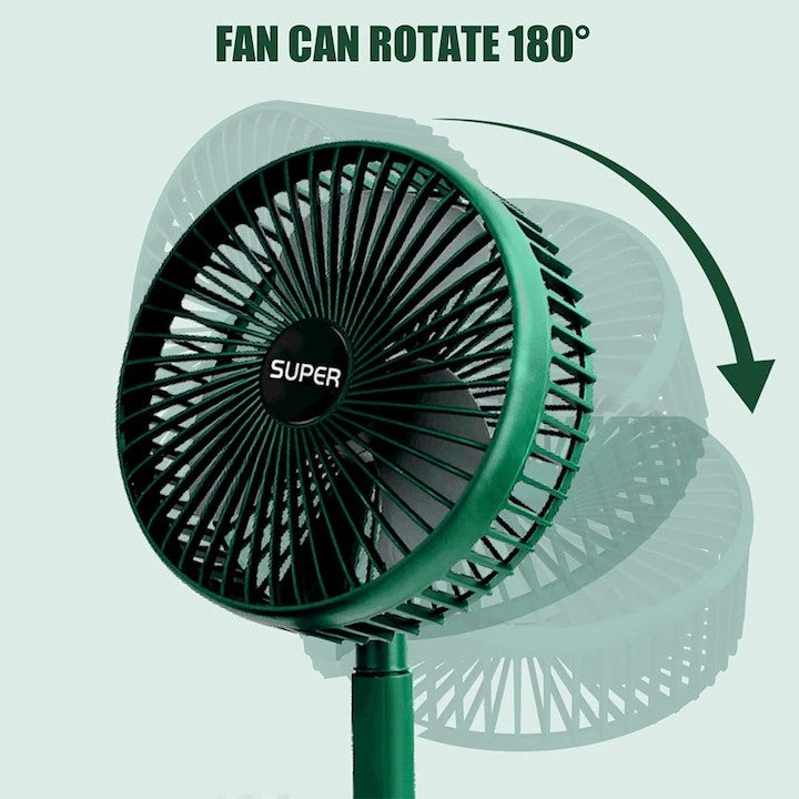 Ventilator portabil telescopic cu 3 viteze AT PERFORMANCE®, USB, silențios, montabil pe perete sau masă – Verde, reglabil 180°, compact pentru birou, camping și călătorii