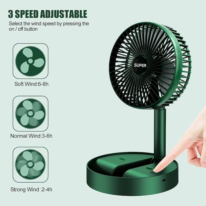 Pachet 2x Ventilator Portabil Telescopic Verde AT PERFORMANCE® – USB, 3 Viteze, Silențios și Reglabil
