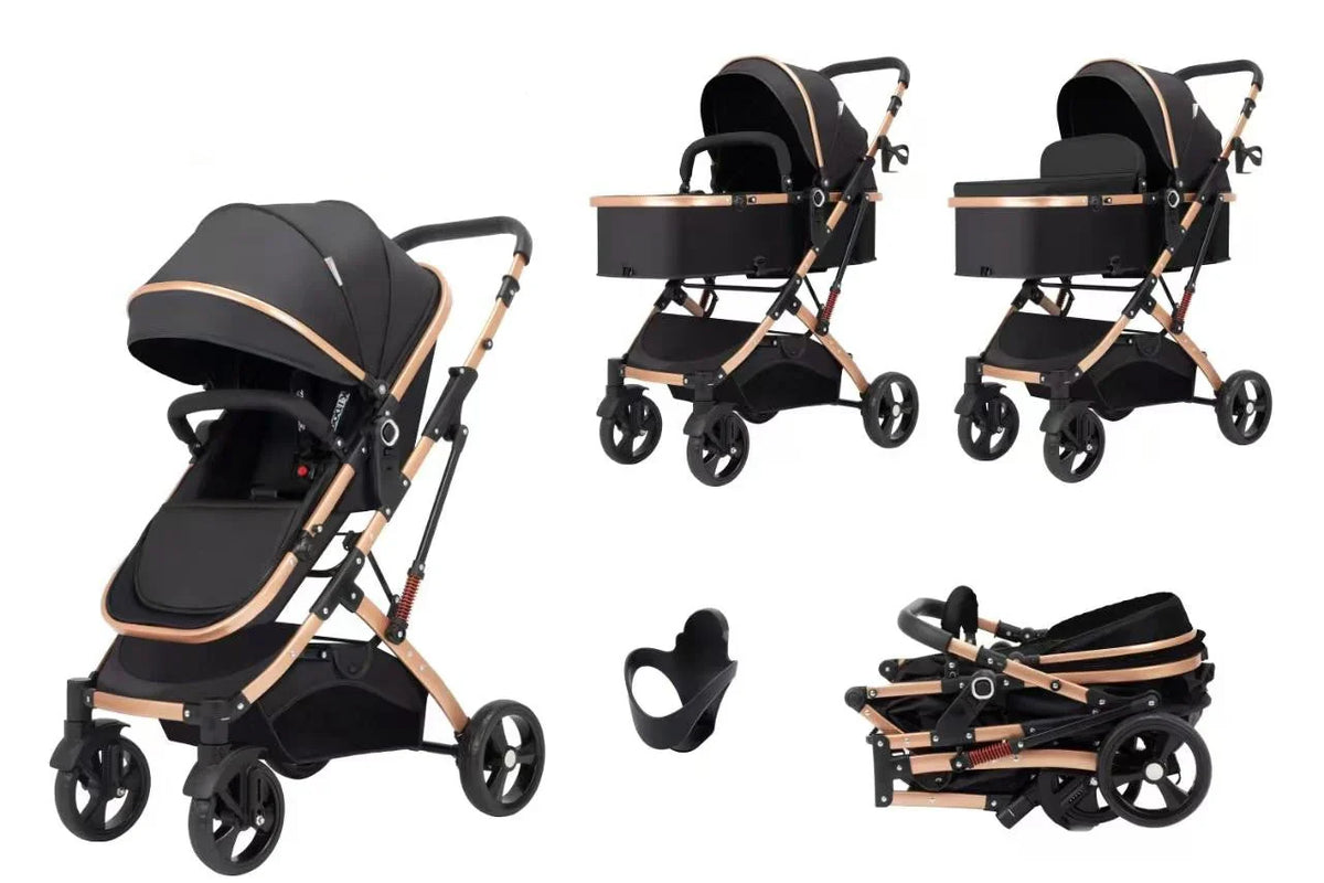 Carucior, 2 in 1 KIDOO® – Cărucior Pliabil cu Fața Inversă pentru Bebeluși cu Diverse Moduri, Cărucior Reglabil și Culisant negru