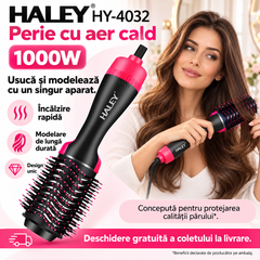 Perie Electrică cu Aer Cald HALEY HY-4032, 1000W, Încălzire Rapidă, Modelare de Lungă Durată, Hot Air Brush
