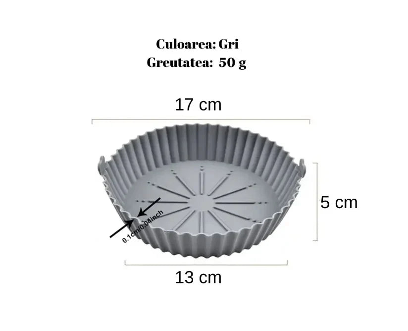 Tava pentru Air Fryer din Silicon, 18.3 cm, Gri, AT PERFORMANCE®, O Solutie Practica si Versatila pentru Gatitul Sanatos