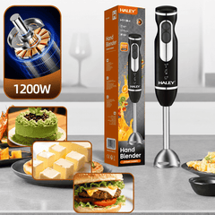 Blender Vertical De Mână Haley HY-1114, 1200W, 2 Viteze, Lame Din Oțel Inoxidabil, Funcție Anti-Stropire, Negru/Argintiu