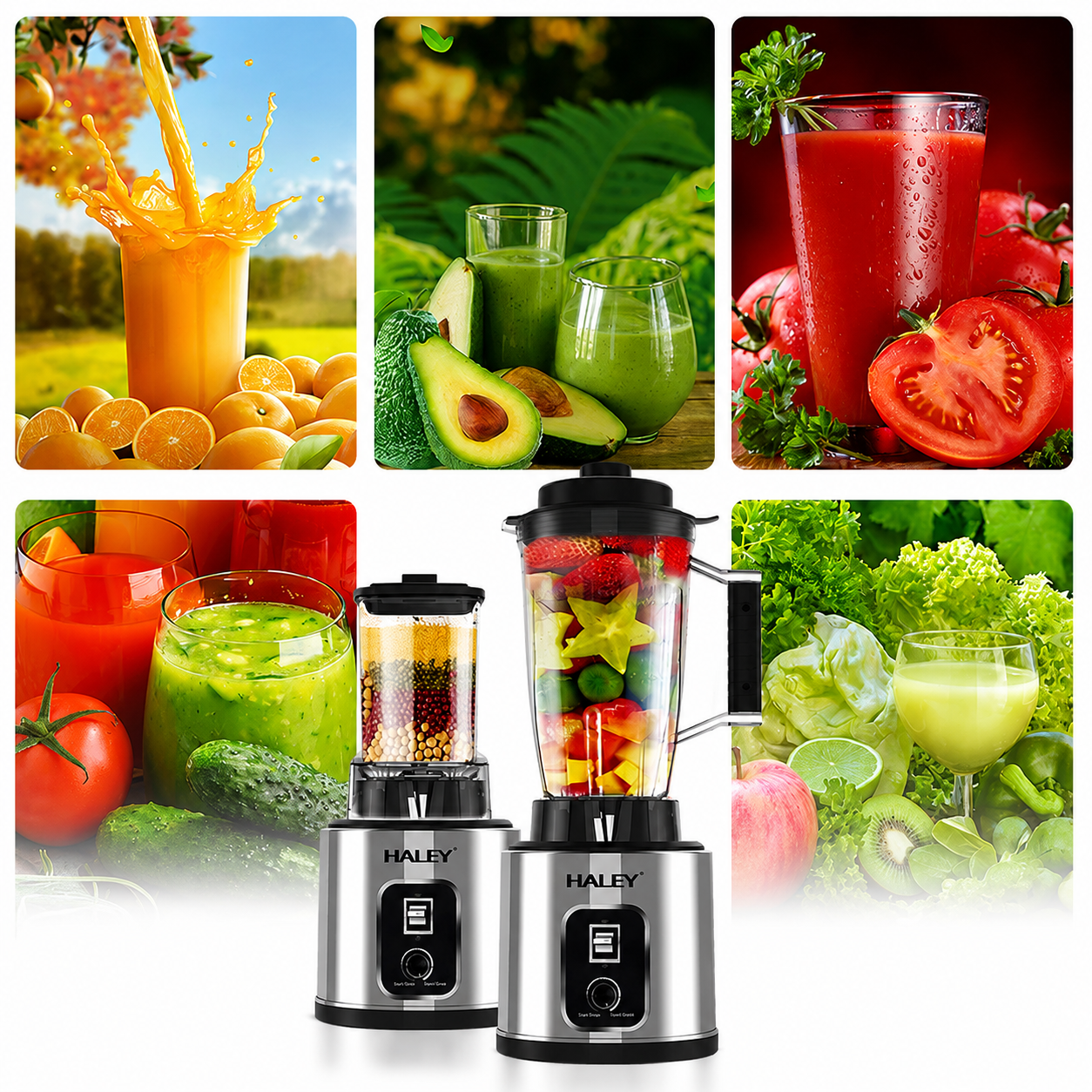 Blender Multifuncțional 2 în 1 HALEY HY-2712, 5500W, 15 Viteze + Pulse, Recipient 3L, Râșniță, Lame Inox, Funcție Autocurățare