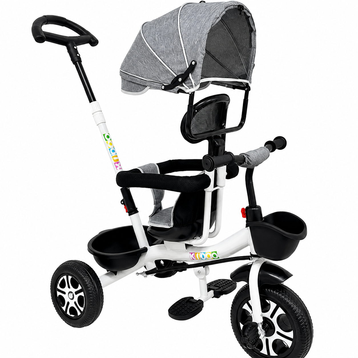 Tricicletă Evolutivă Kiddo KD-X06, Scaun Rotativ 360°, Poziție de Somn, Centură 5 Puncte, Copertină UV, Roți din Cauciuc, 9 Luni – 6 Ani