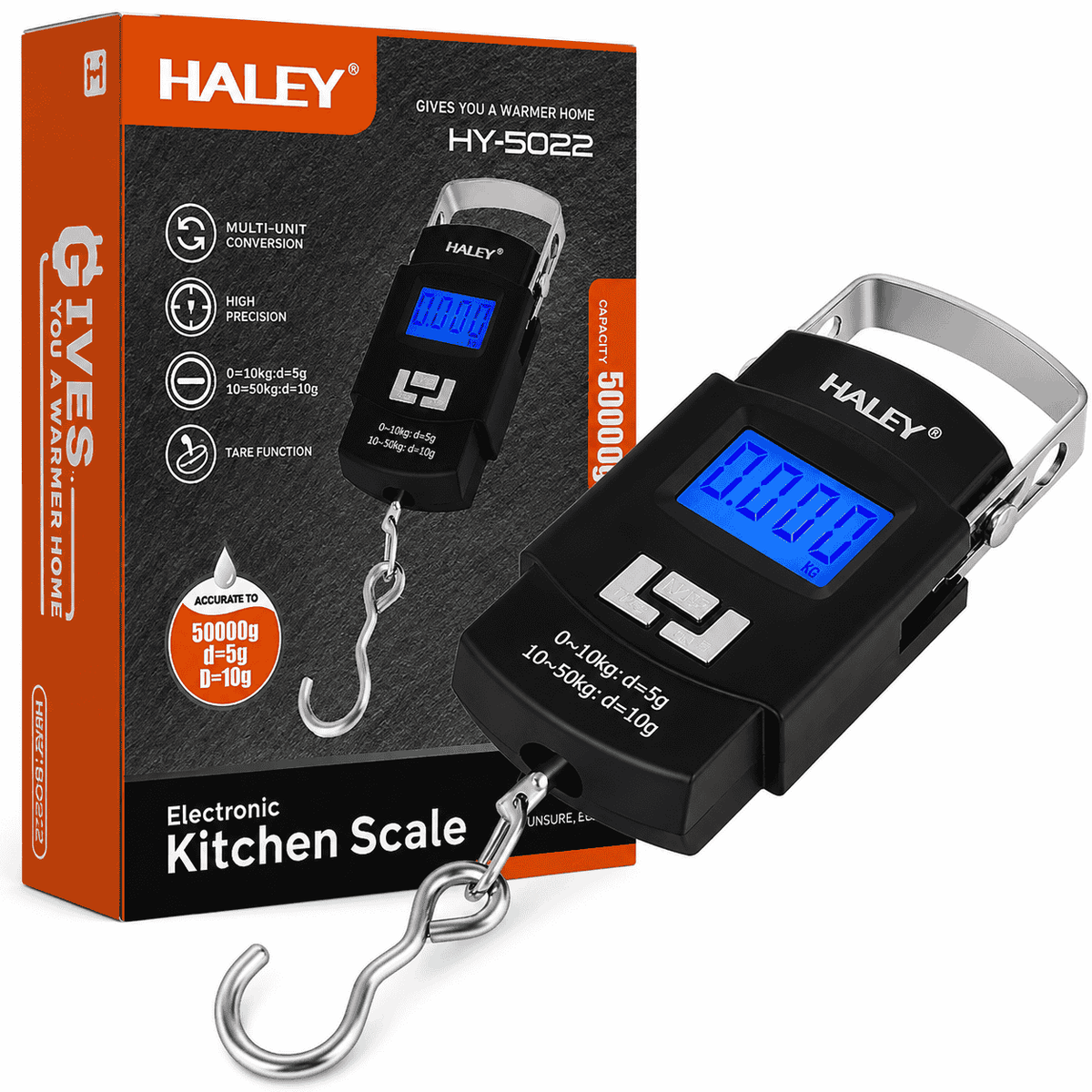 Cântar Electronic De Bucătărie Haley HY-5022, Capacitate 50 Kg, Display LCD Iluminat, Funcție Tară, Conversie Unități