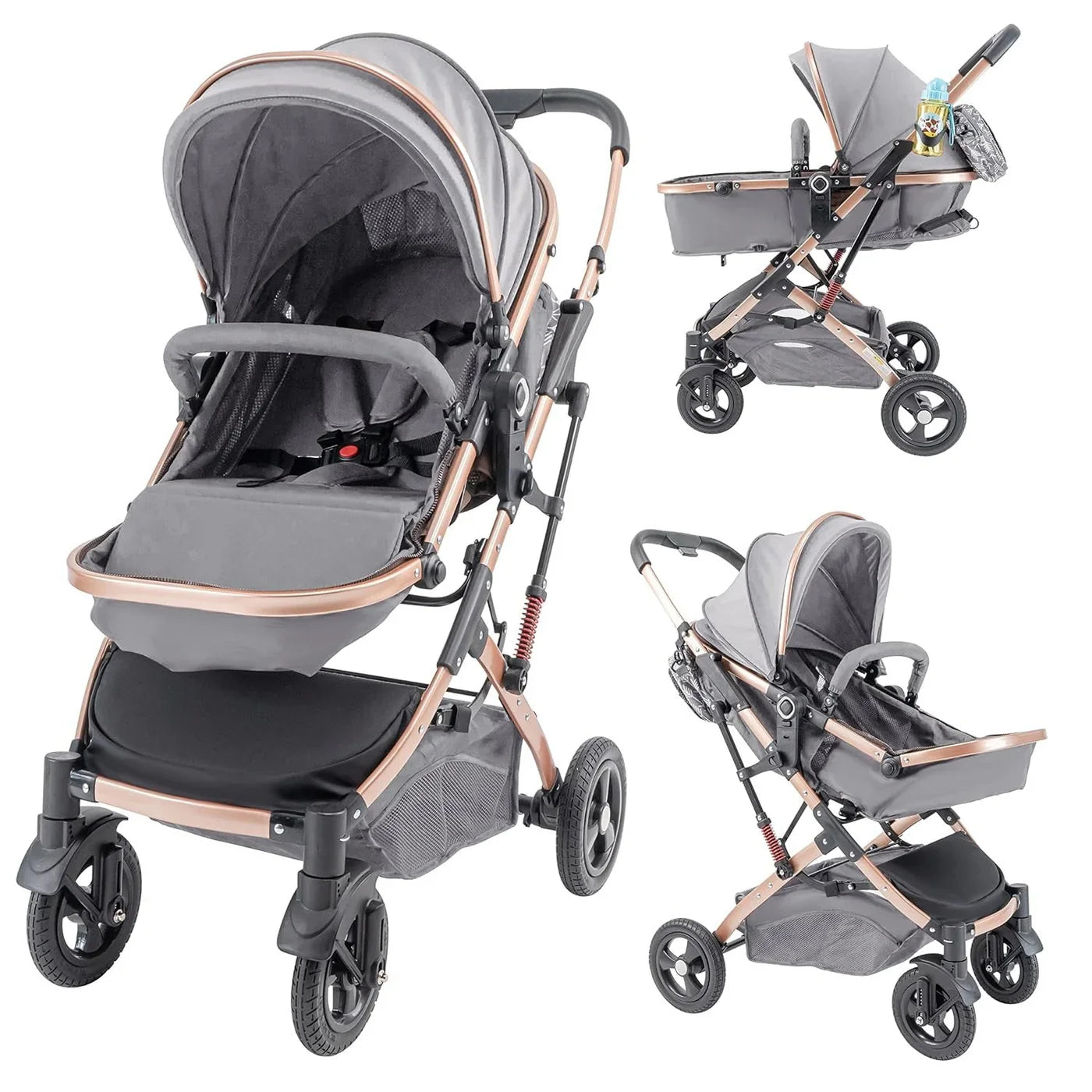Carucior, 2 in 1 KIDOO® – Cărucior Pliabil cu Fața Inversă pentru Bebeluși cu Diverse Moduri, Cărucior Reglabil și Culisant