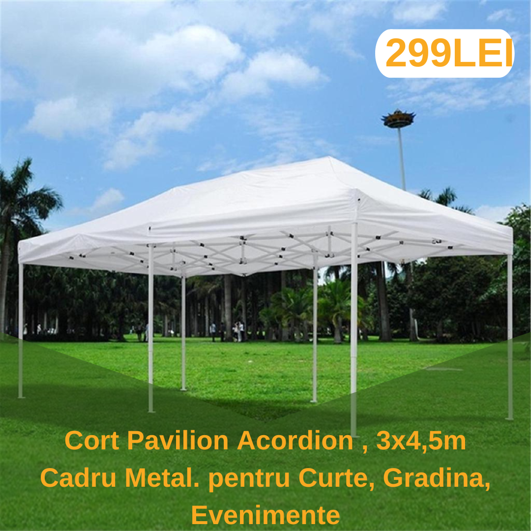 Cort Pavilion 3x4.5m Albastru Pliabil Cadru Metal pentru Curte, Gradina, Evenimente