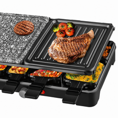 Grill Electric Multifuncțional HALEY HY-8610, 10 în 1, 1500W, Raclette cu 8 Tăvițe, Placă Grill și Piatră pentru Gătit, Temperatură Reglabilă