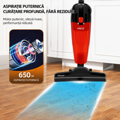 Aspirator Vertical 2 în 1 Cu Fir HALEY HY-1911, 650W, Recipient 1,2L, Tehnologie Ciclon, Filtrare în 4 Trepte, Rază 5 m
