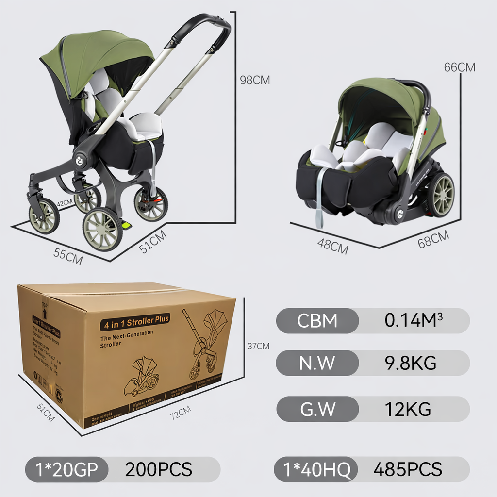 Cărucior travel 4 în 1 pentru Bebeluși Stroller Plus 2053 – Sistem Multifuncțional, 0-3 Ani