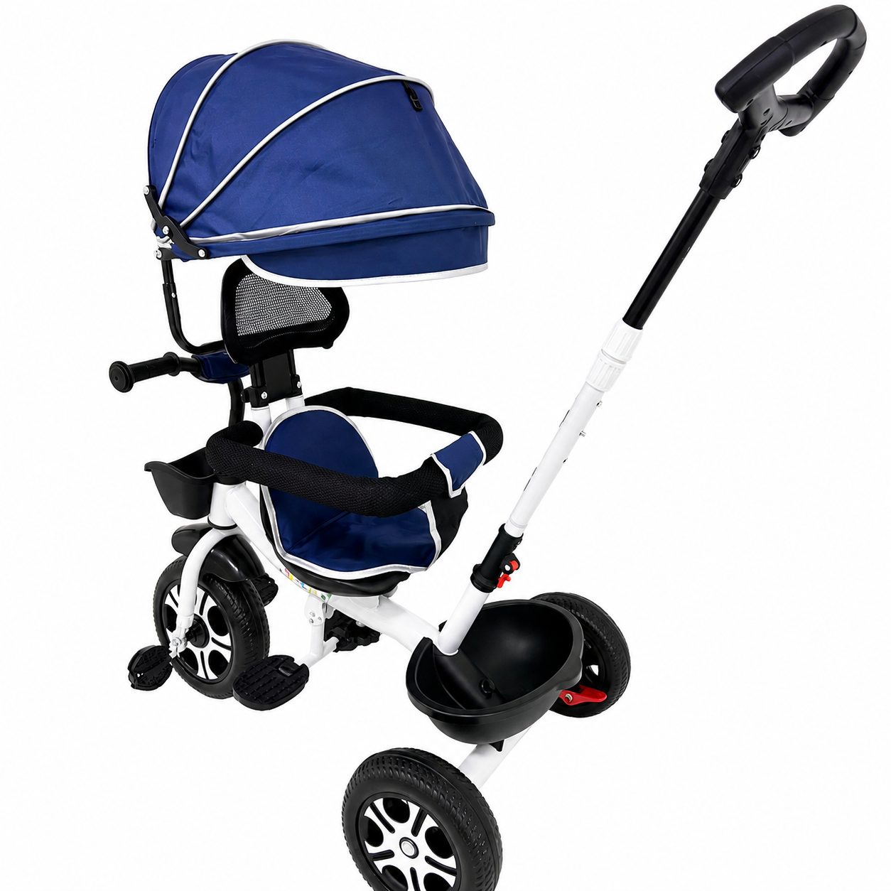 Tricicletă Evolutivă Kiddo KD-X06, Scaun Rotativ 360°, Poziție de Somn, Centură 5 Puncte, Copertină UV, Roți din Cauciuc, 9 Luni – 6 Ani