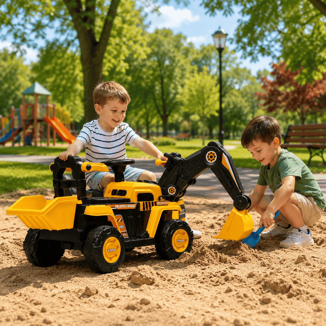 Tractor Excavator Electric Pentru Copii 2-4 Ani, Cu Braț Mobil, Cupă Funcțională, Volan Cu Sunete Și Pedală, Galben