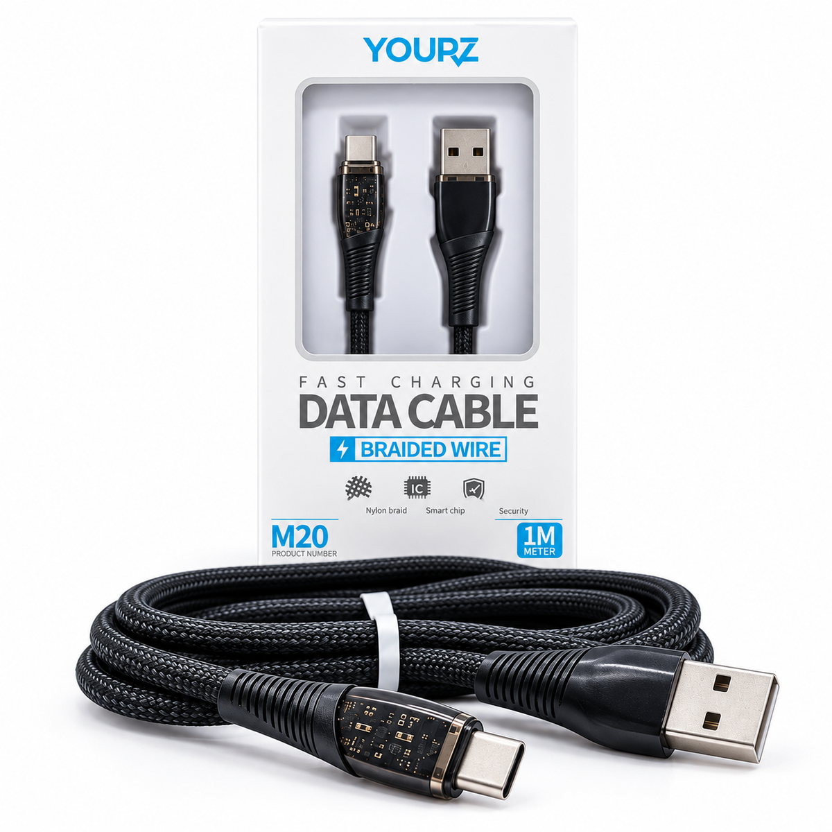 Denumire produs: Cablu YOURZ M20 USB-A la USB-C, 1 m, 2,4 A, negru împletit