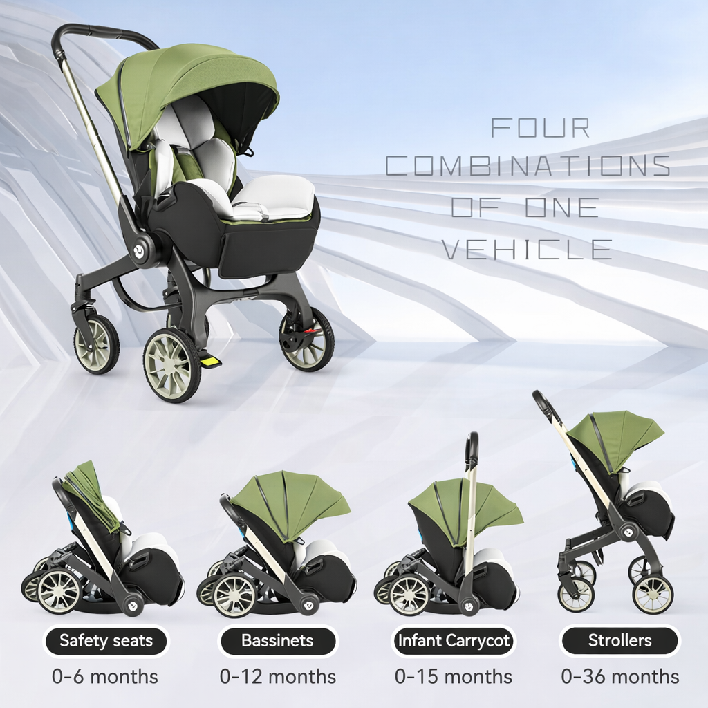 Cărucior travel 4 în 1 pentru Bebeluși Stroller Plus 2053 – Sistem Multifuncțional, 0-3 Ani
