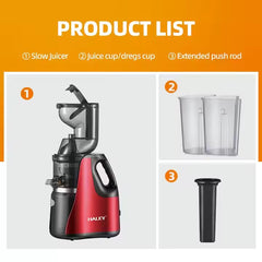 Storcător Electric Fructe și Legume HALEY 150W – Inox, Sistem Anti-Alunecare, Design Roșu/Negru, Eficient și Compact