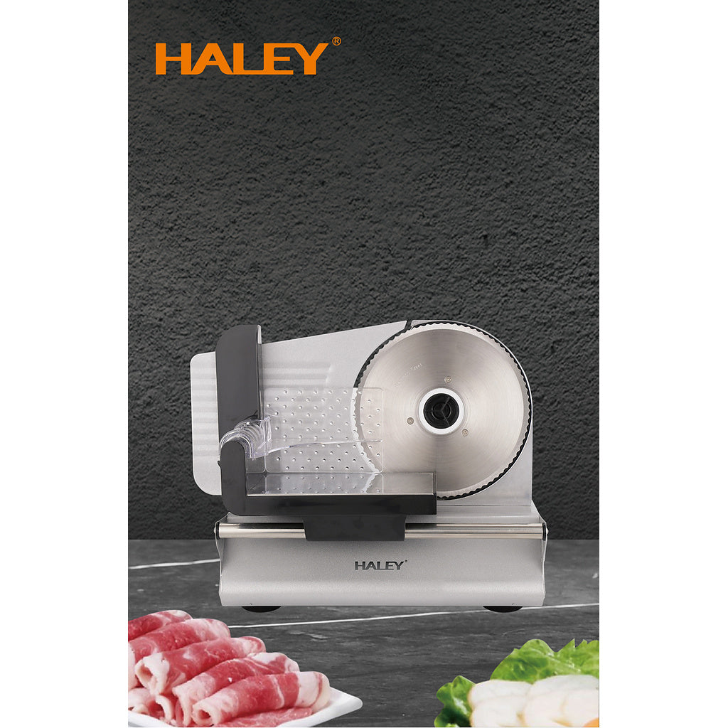 Feliator Electric de Alimente HALEY® HY-1329, Putere Maximă 800W, Lamă din Oțel Inoxidabil de 190 mm, Grosime de Tăiere Reglabilă 0–15 mm, Carcasă din Aluminiu Turnat, Protecție pentru Degete, Împingător Transparent cu Protecție