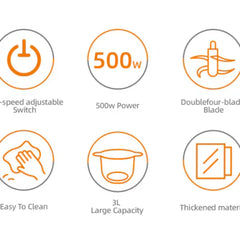 Tocător de alimente Haley HY-1238 – Putere de 500W și vas de 3L din inox pentru tocare eficientă