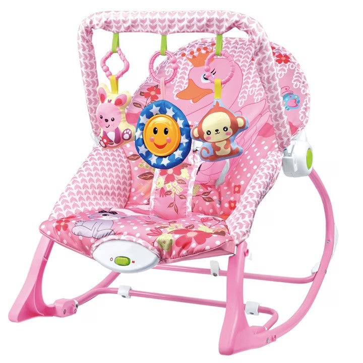 Balansoar si scaun ROCKER AT PERFORMANCE®, 3 in 1 cu Spatar reglabil Recliner, cu sunete si vibratii calmante pentru bebelusi si copii, Roz.