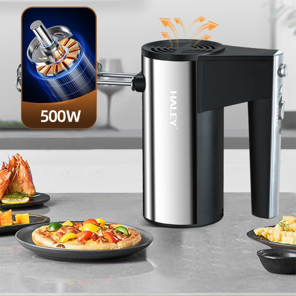 Mixer de Mână din Inox HALEY 500W – 5 Viteze, Silențios, Motor Puternic, Accesorii Incluse