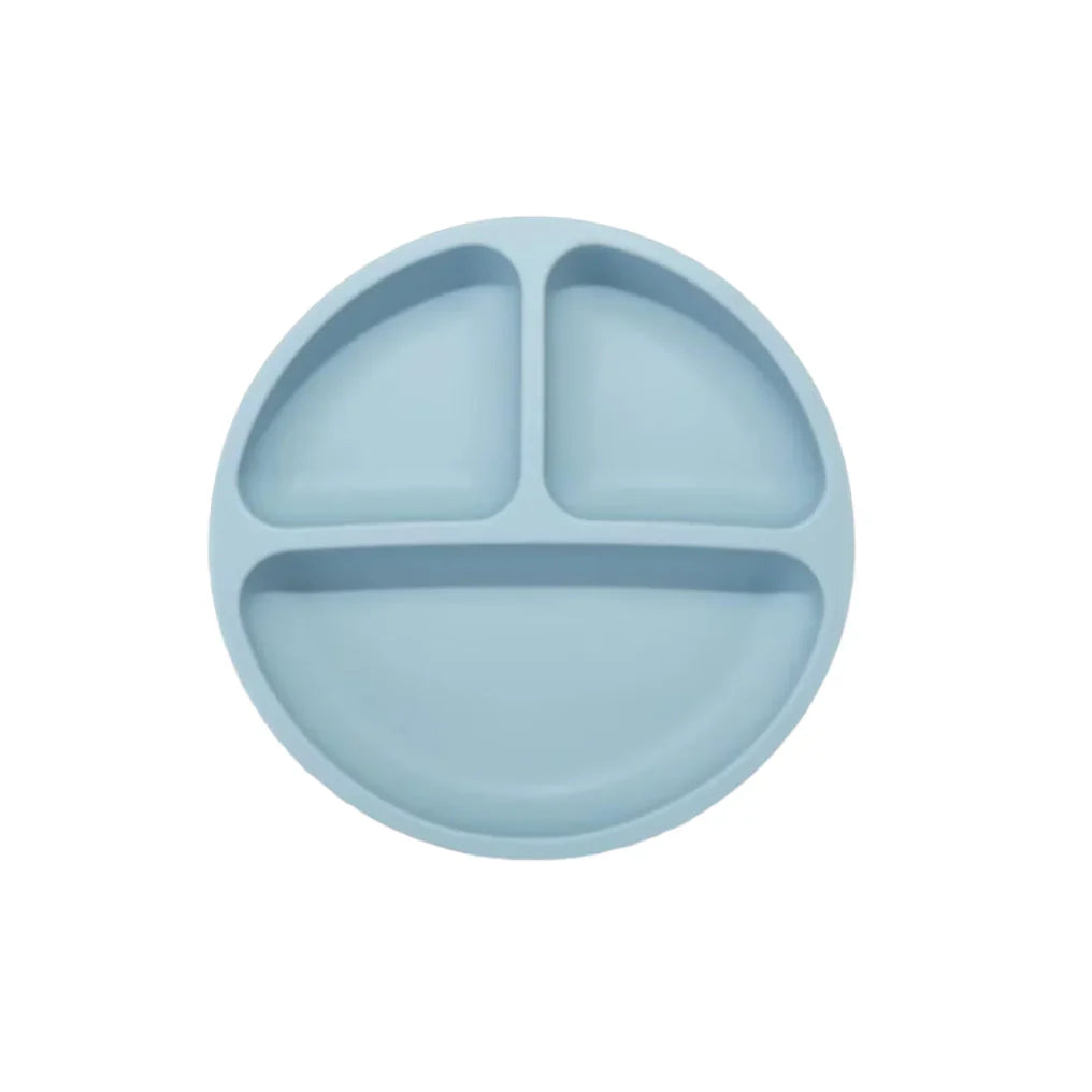 Set 6 piese din silicon fara BPA, AT PERFORMANCE®, de diversificare a hranei pentru bebelusi, 6+ luni, cu Bol, Farfurie, Cana cu pai Lingurita, Furculita, Bavetica Albastru