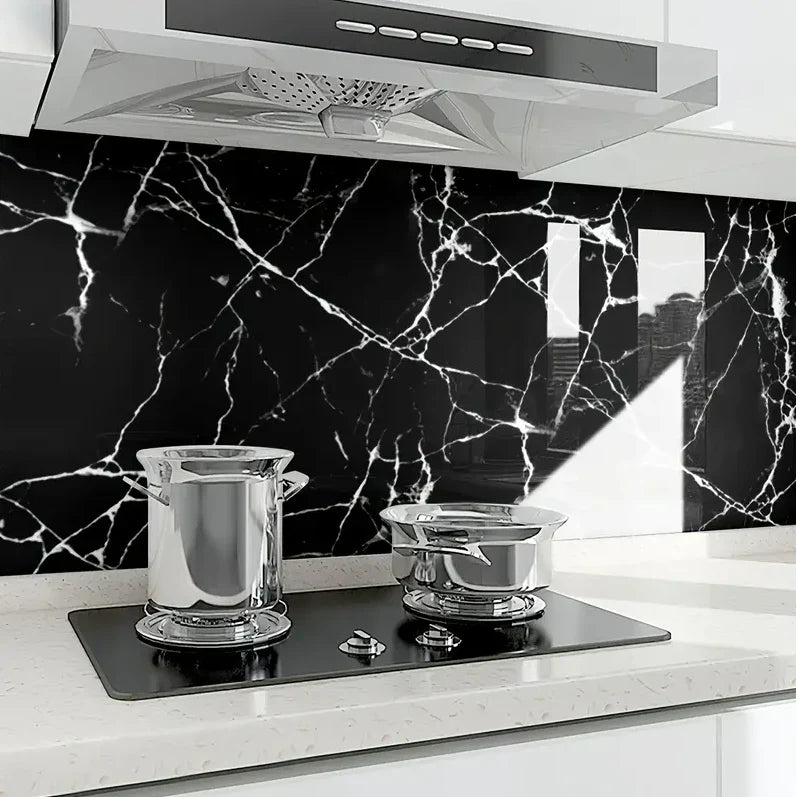 Set 10x Tapet Marmura, AT PERFORMANCE®, suprafata acoperire 1.8 mp, autoadeziv, waterproof, usor de montat, design modern, 30x60 cm, negru