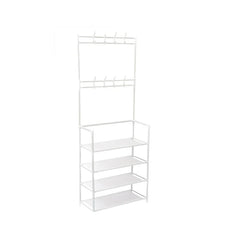 Cuier AT PERFORMANCE®, cu 4 Rafturi Pentru Incaltaminte, 8 Carlige, Metalic, Alb, 60 x 29.5 x 154 cm
