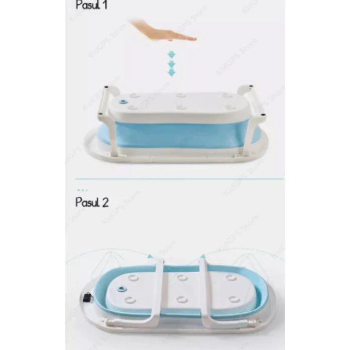 Cadita pliabila cu termometru incorporat si perna, Dimensiuni 83 x 50 x 20 cm, Material PP/TPE, Pliere rapida, Usor de utilizat, Picioare antiderapante, Varsta 0-3 ani, Structura Solida, Culoare Albastru