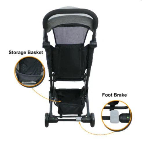 Cărucior copii pliabil AT PERFORMANCE® – Ultra compact, 5 kg, aluminiu, 6-36 luni, ideal pentru avion, negru
