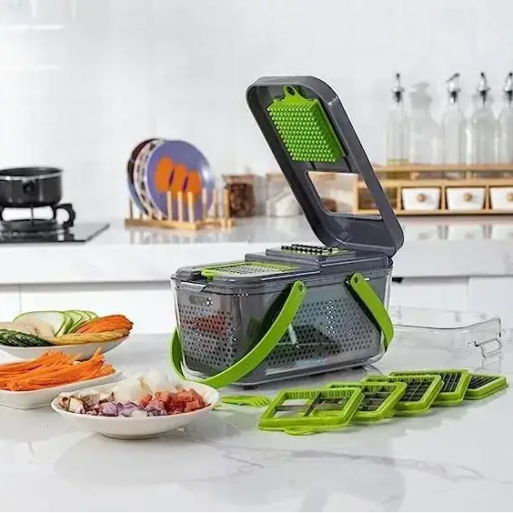 Tocator de Legume Manual, 22 in 1, AT PERFORMANCE®, Inox/ABS, Cu Maner, Verde/Gri