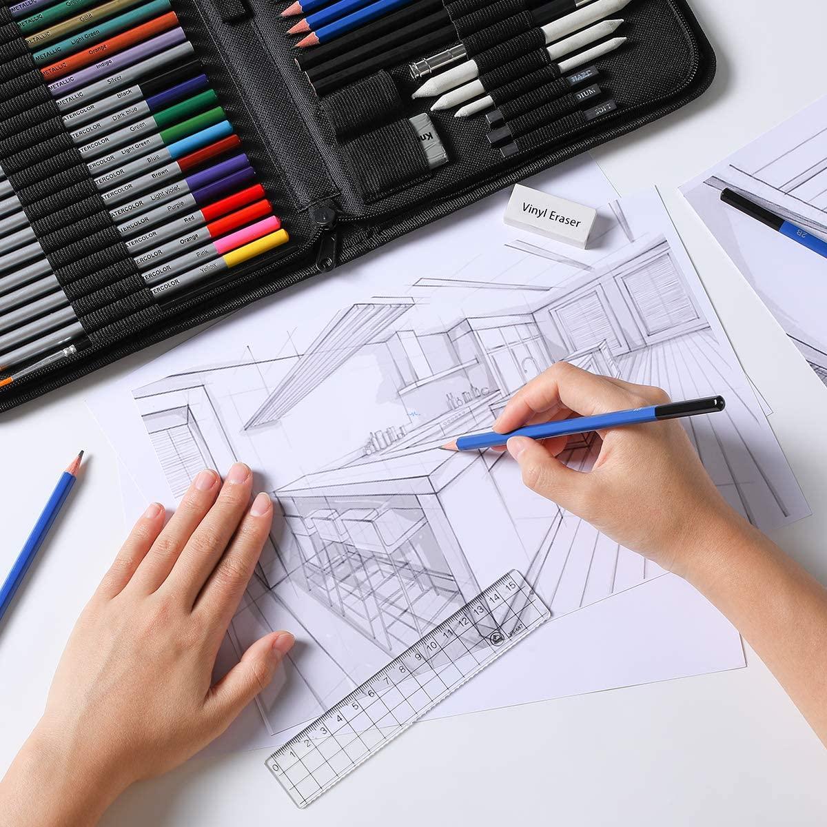 Set de arta, AT PERFORMANCE, de lux, pentru desen perfect, profesional, de 51 buc