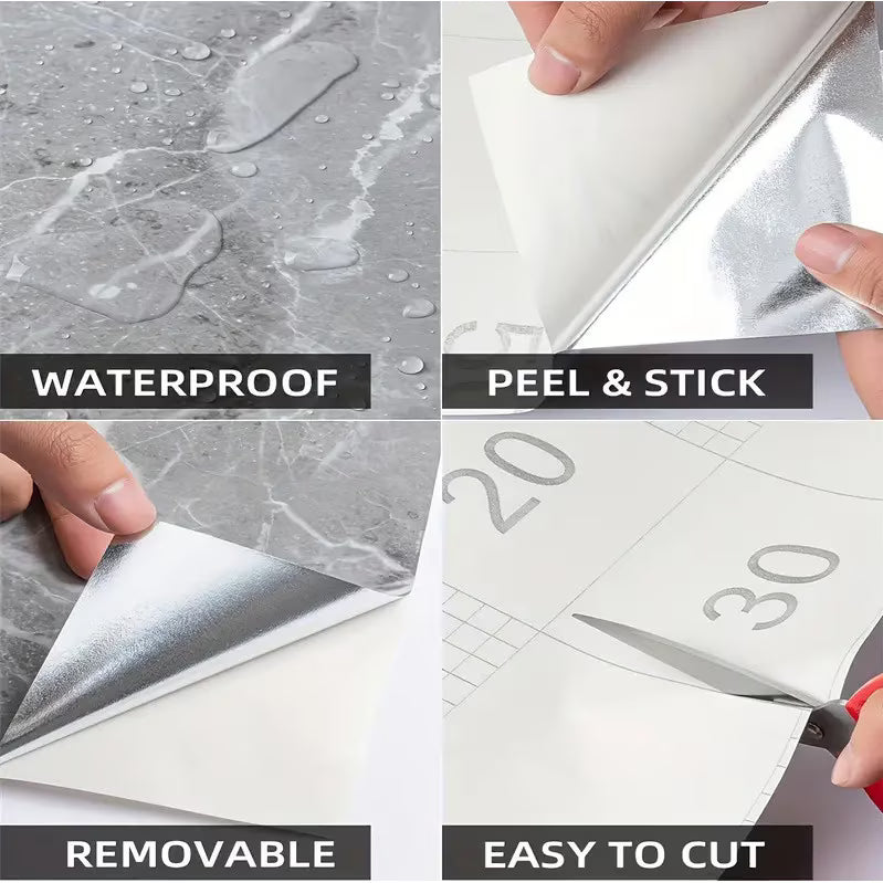 Set 10x Tapet Marmura, AT PERFORMANCE®, suprafata acoperire 1.8 mp, autoadeziv, waterproof, usor de montat, design modern, 30x60 cm, Alb cu model colorat
