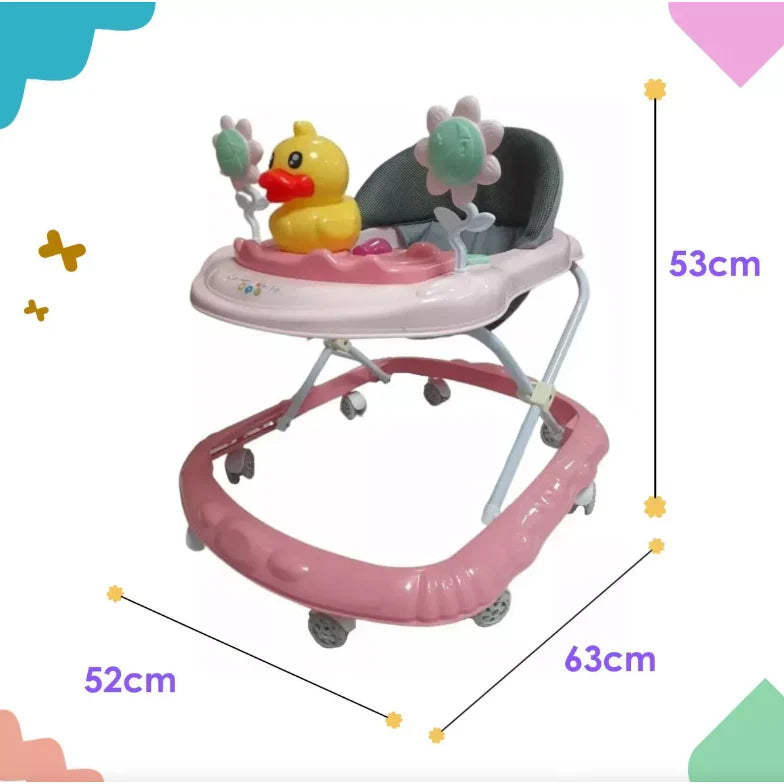 Premergator pliabil si muzical, AT PERFORMANCE®, cu roti de silicon, Ratusca, 2 flori, Roz